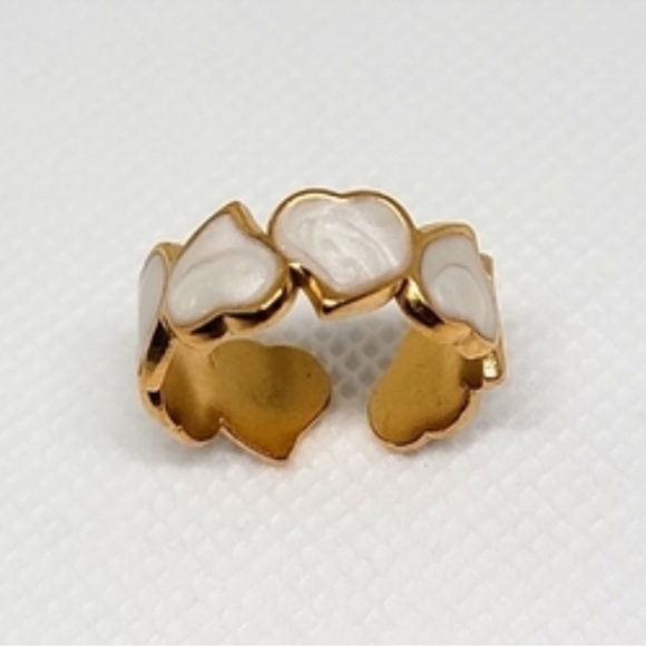 Heart Shape Enamel Open Ring Titanium Steel Gold Tone White - Picture 3 of 4